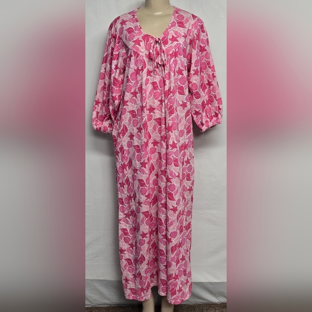 Gilligan O'malley L 16-18 Full Length Nightgown Shell Print 3/4 Sleeve Pink